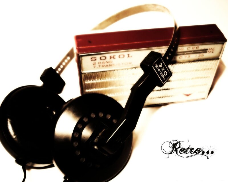 Retro headphones and radio