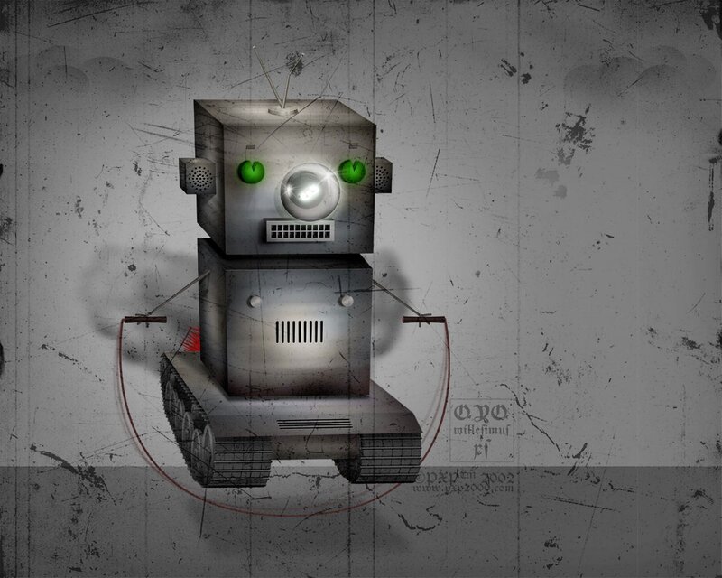 Retro robot on tank treads