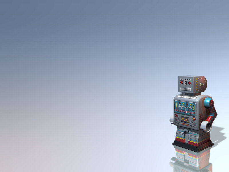 retro robot toy on gradient