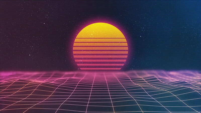 Retro-style Sun over Grid — Purple