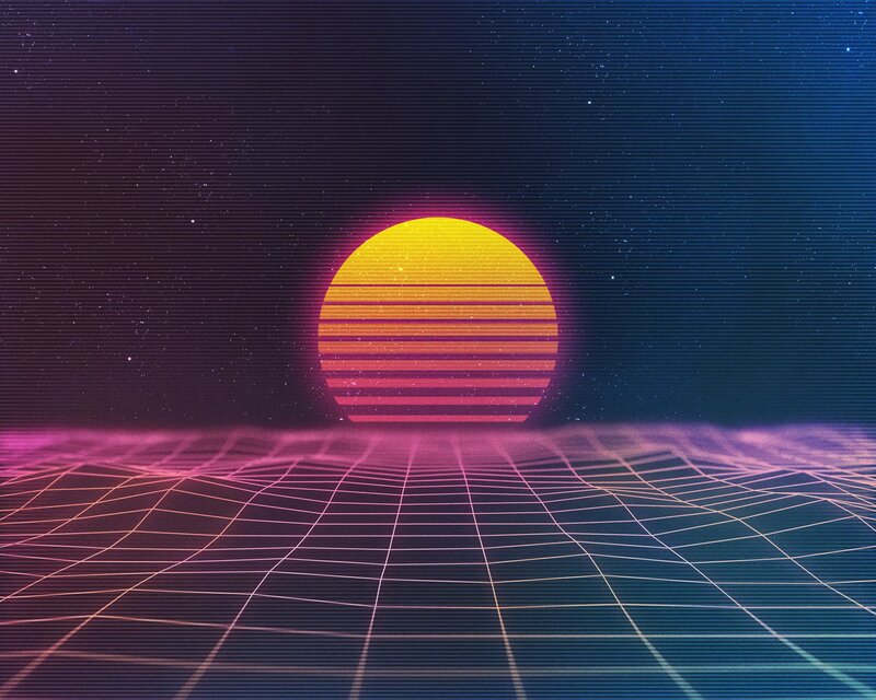 Retro-style Sun over Grid