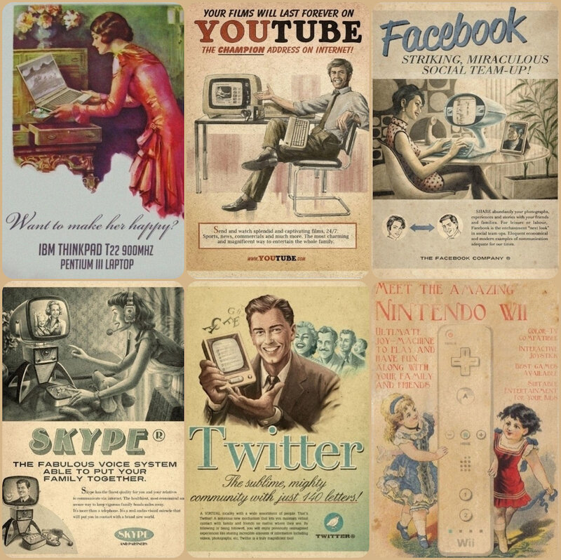 Retro Tech Ads Collage — Beige
