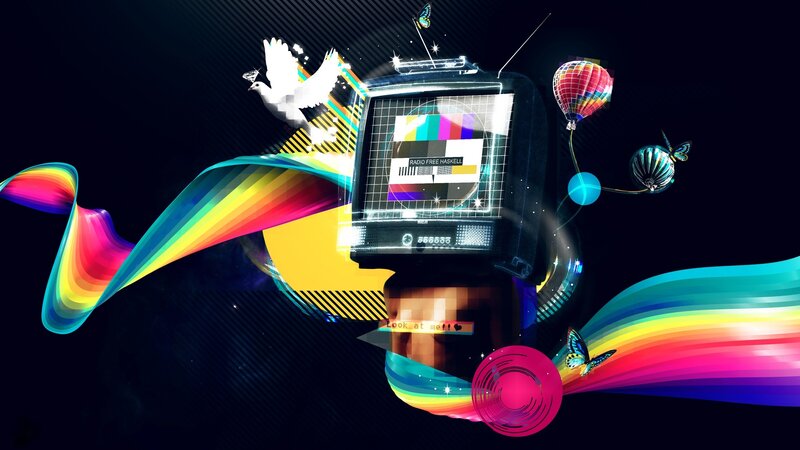 Retro Television with Rainbow Ribbons