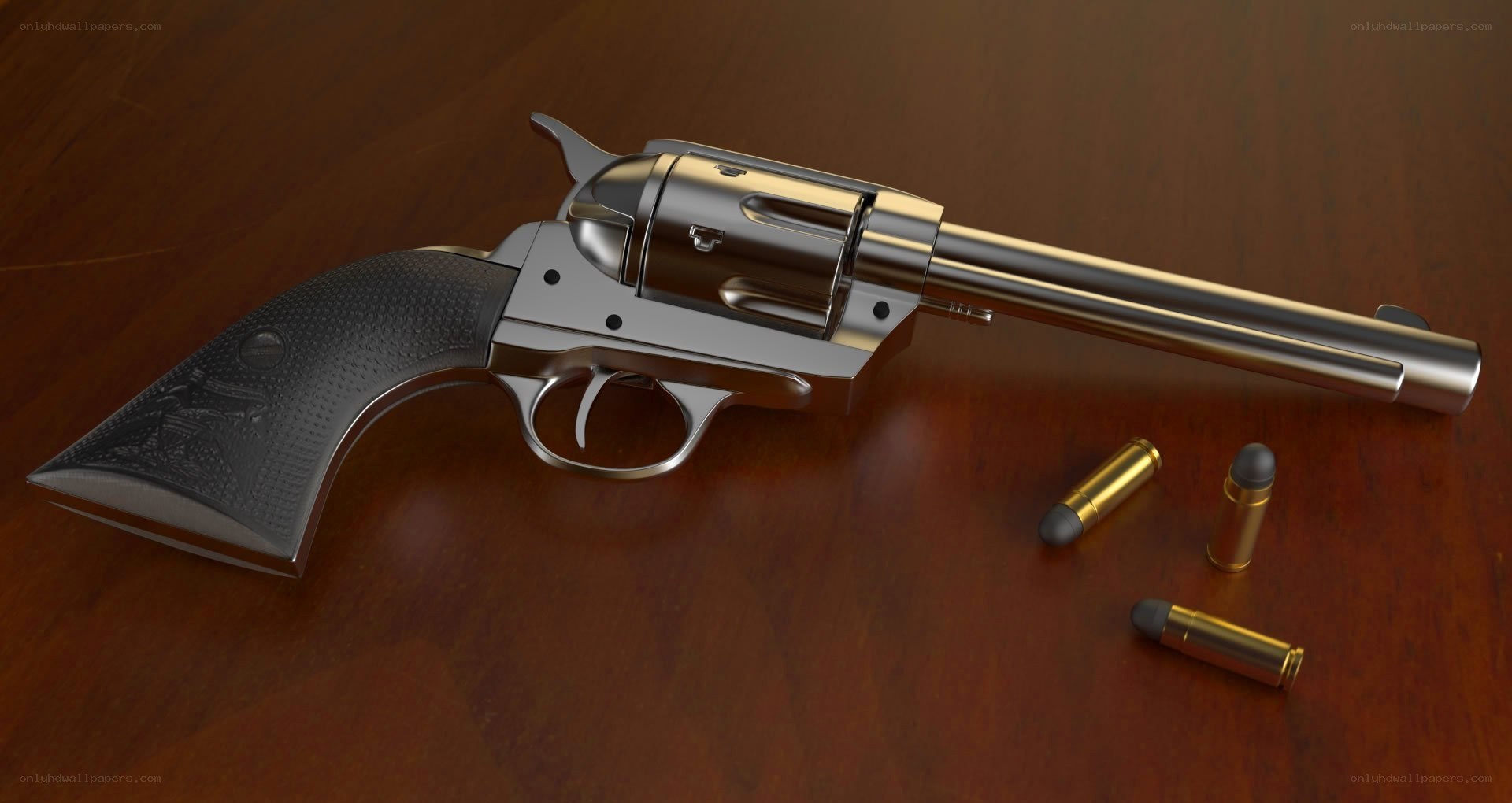 revolver and bullets on table