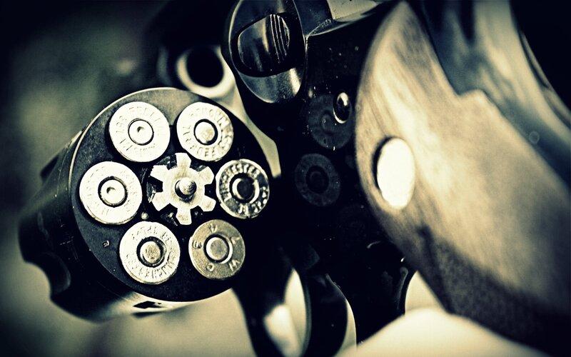 Revolver Cylinder with Bullets — Black, Dramatic