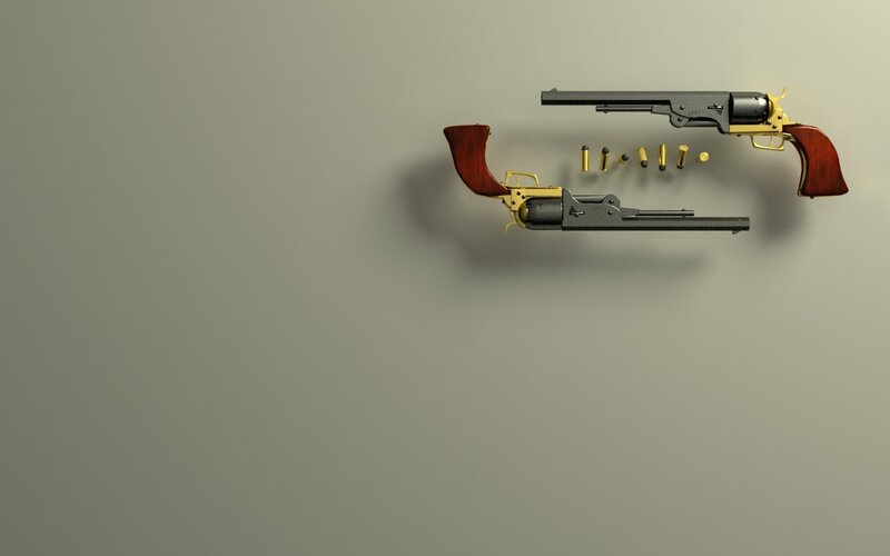 Revolver disassembled on wall