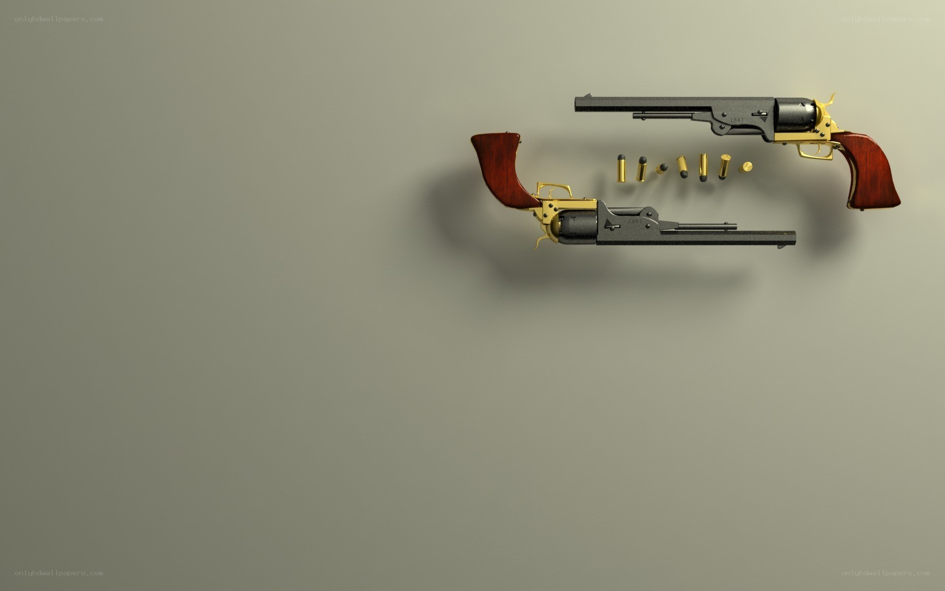 Revolver disassembled on wall