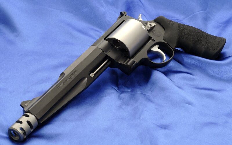 Revolver on Blue Cloth — Neutral, Photograph, Blue Cloth, Black
