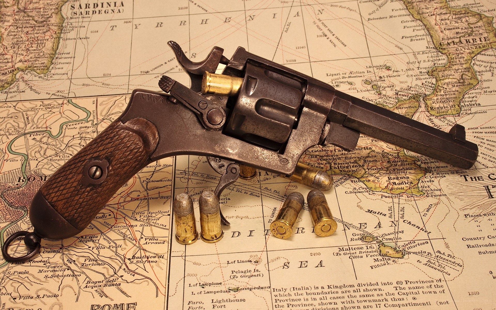 Revolver on historical map