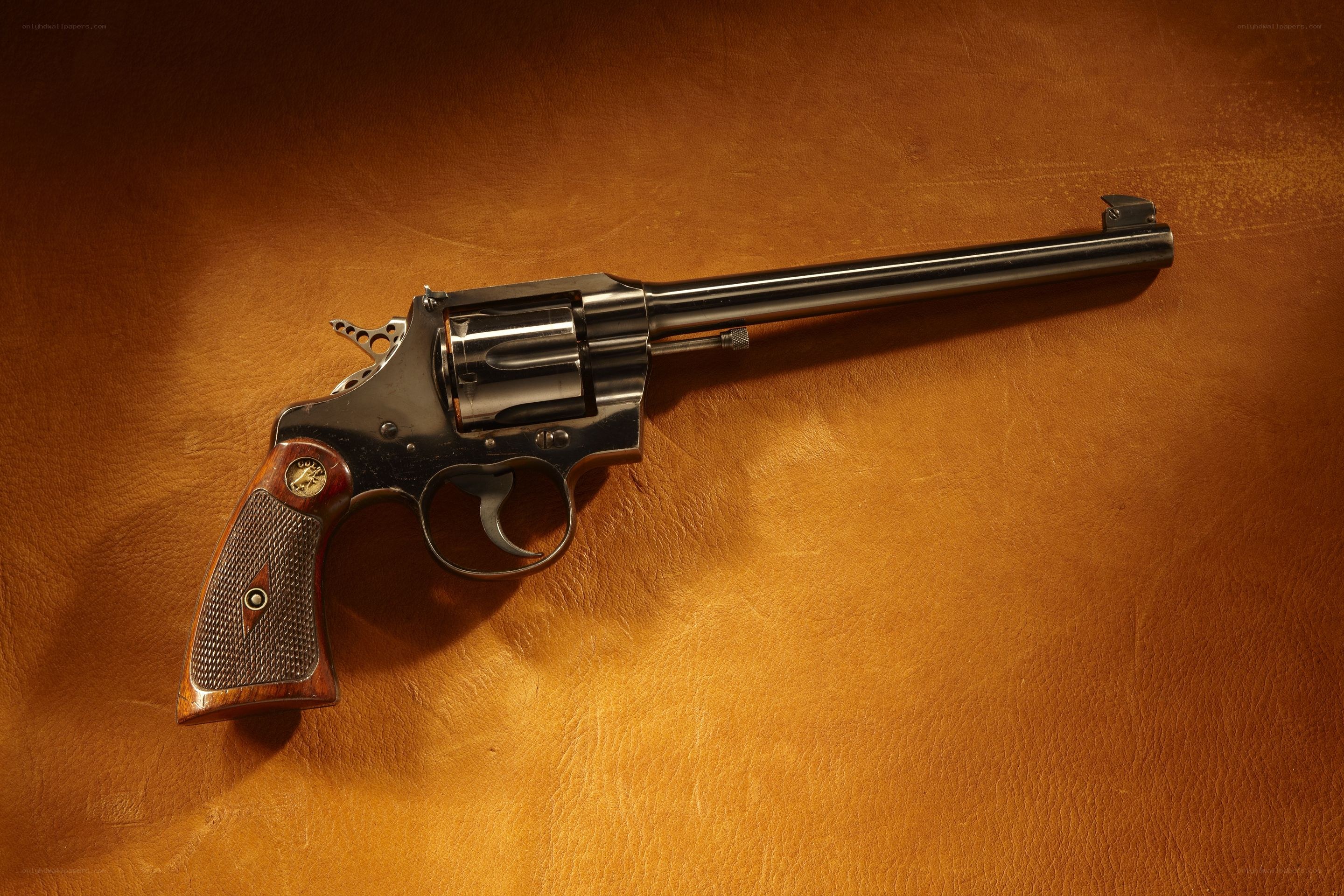 revolver on leather surface