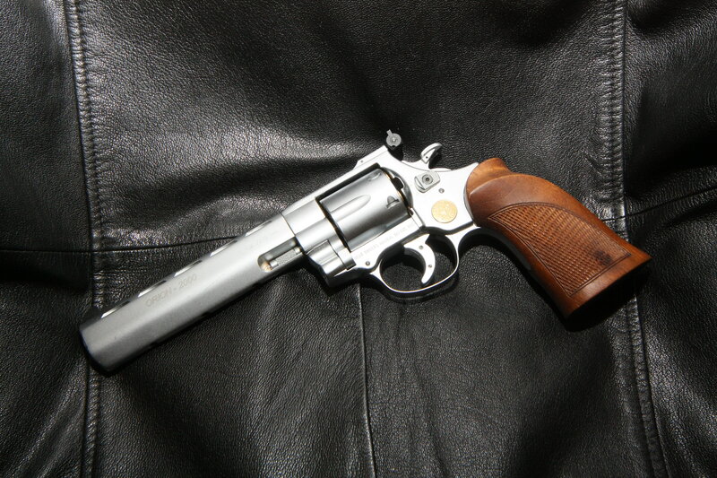 revolver on leather surface
