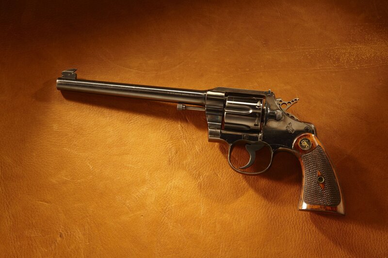 revolver on leather surface