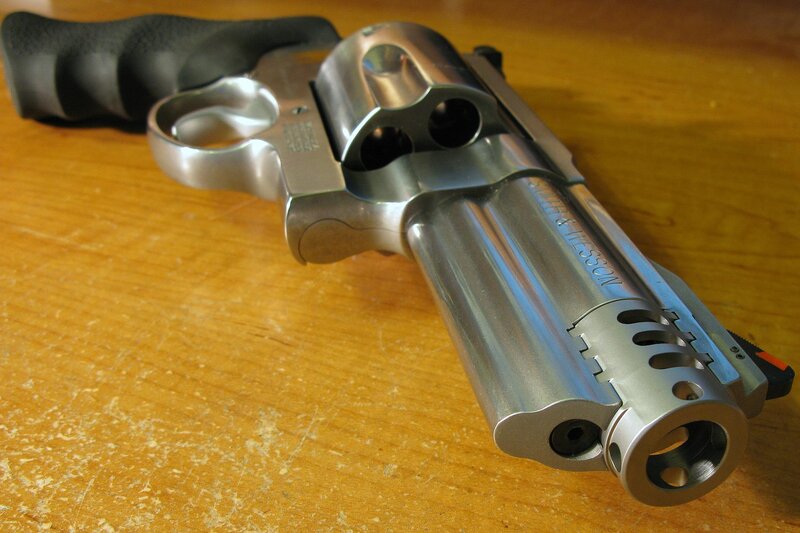 Revolver on Wooden Surface — Silver
