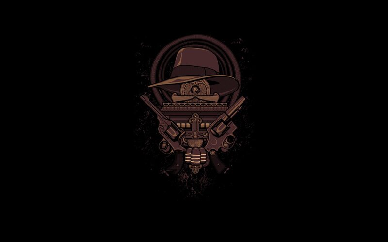revolver skull with hat