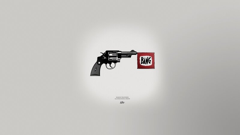 Revolver with Bang Sign — Gray