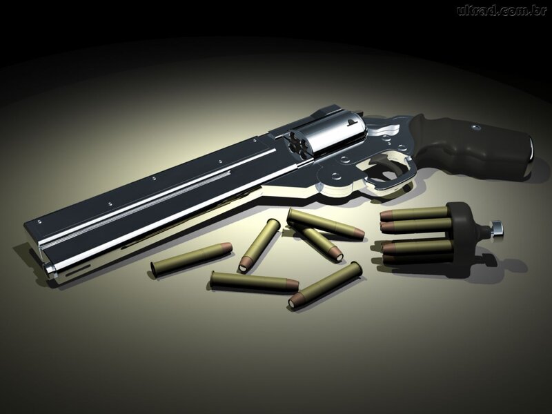 Revolver with Bullets — Black, Dramatic, 3d Render