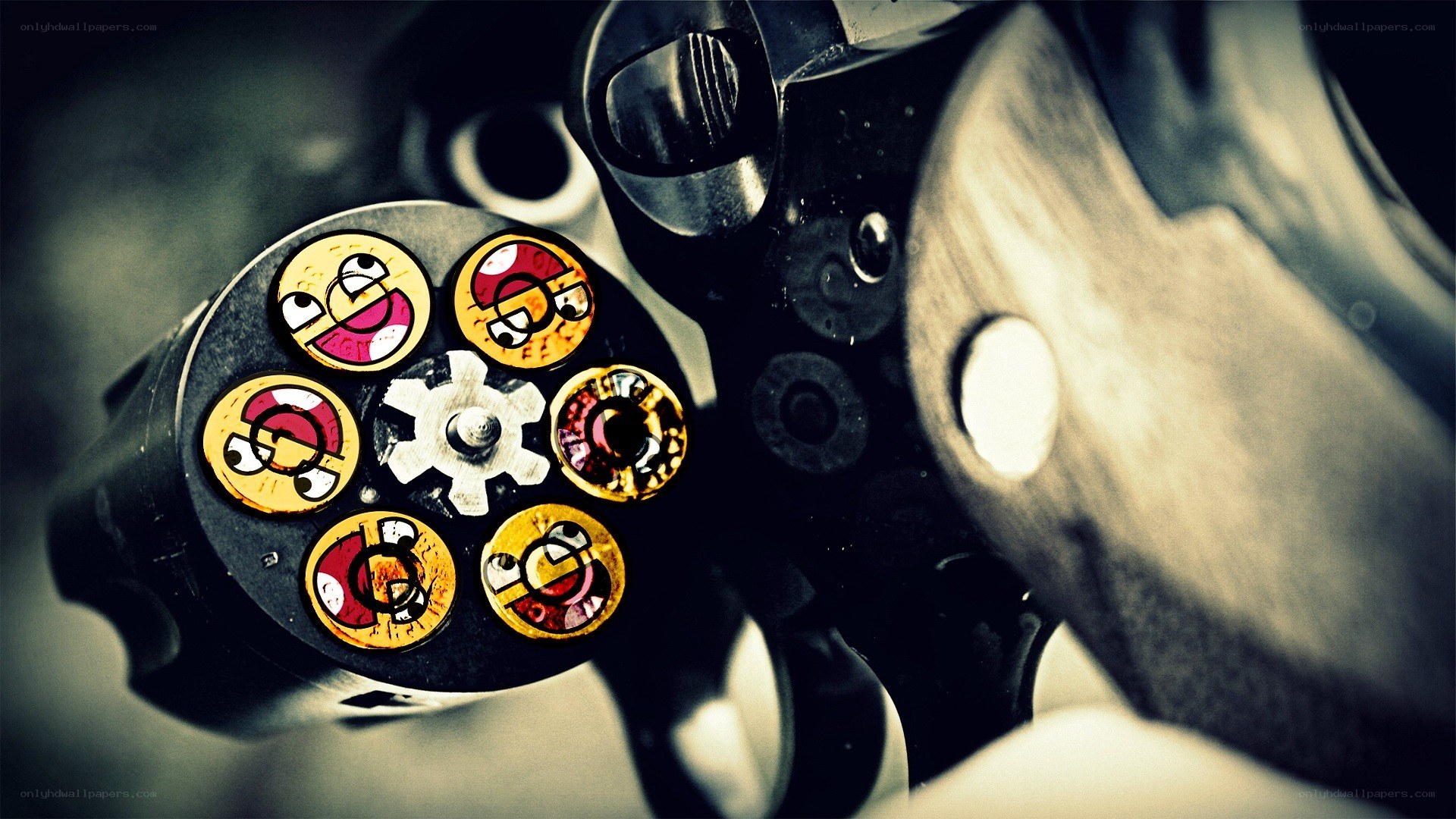 Revolver with cartoon bullets