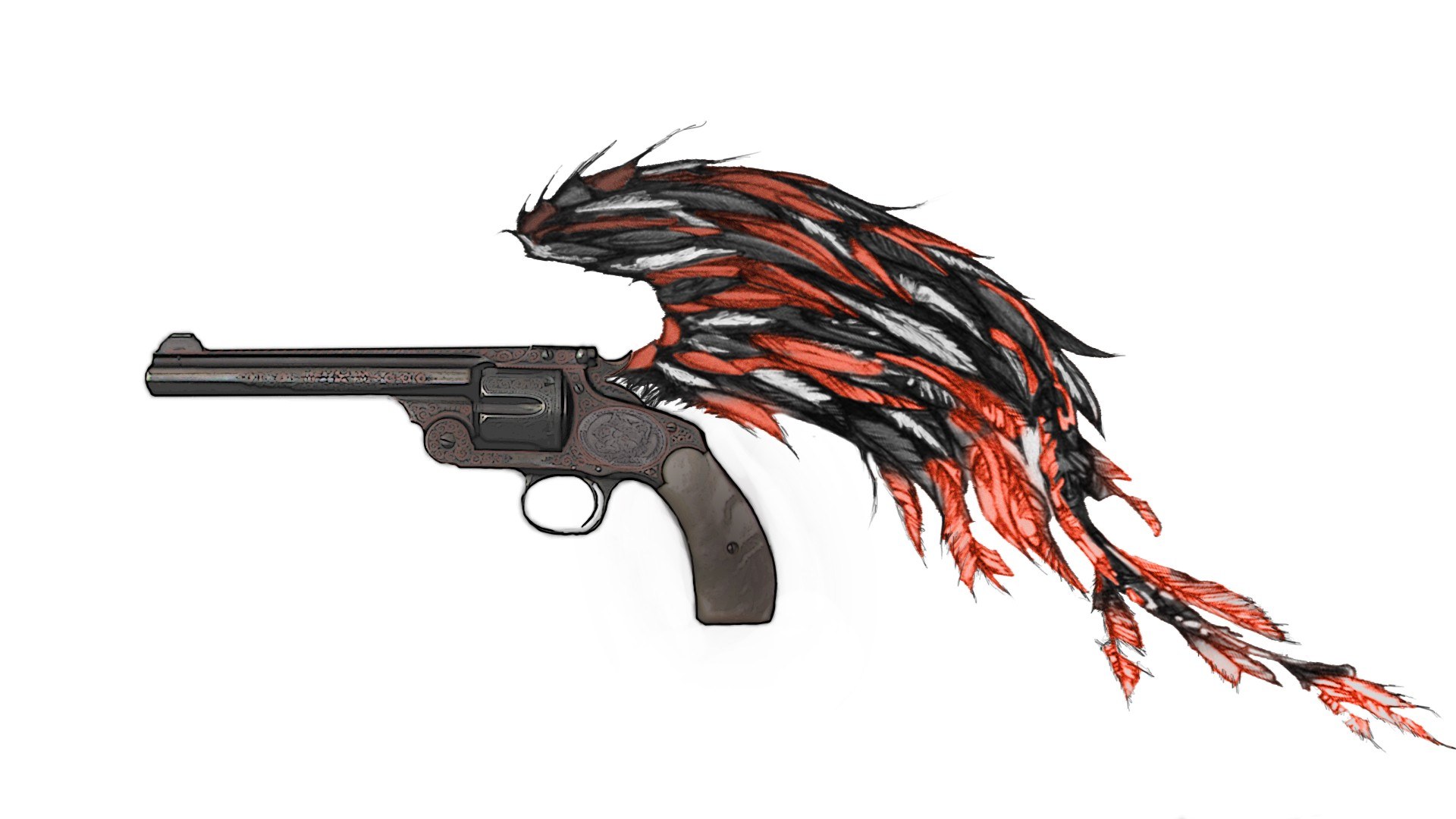 revolver with feathered wings