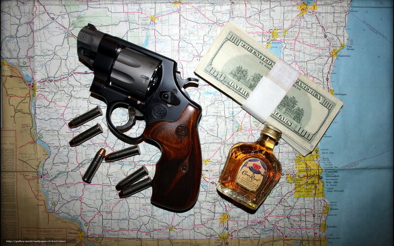 Revolver with money and liquor
