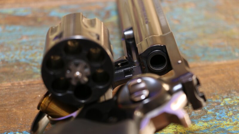Revolver with Open Cylinder — Brown
