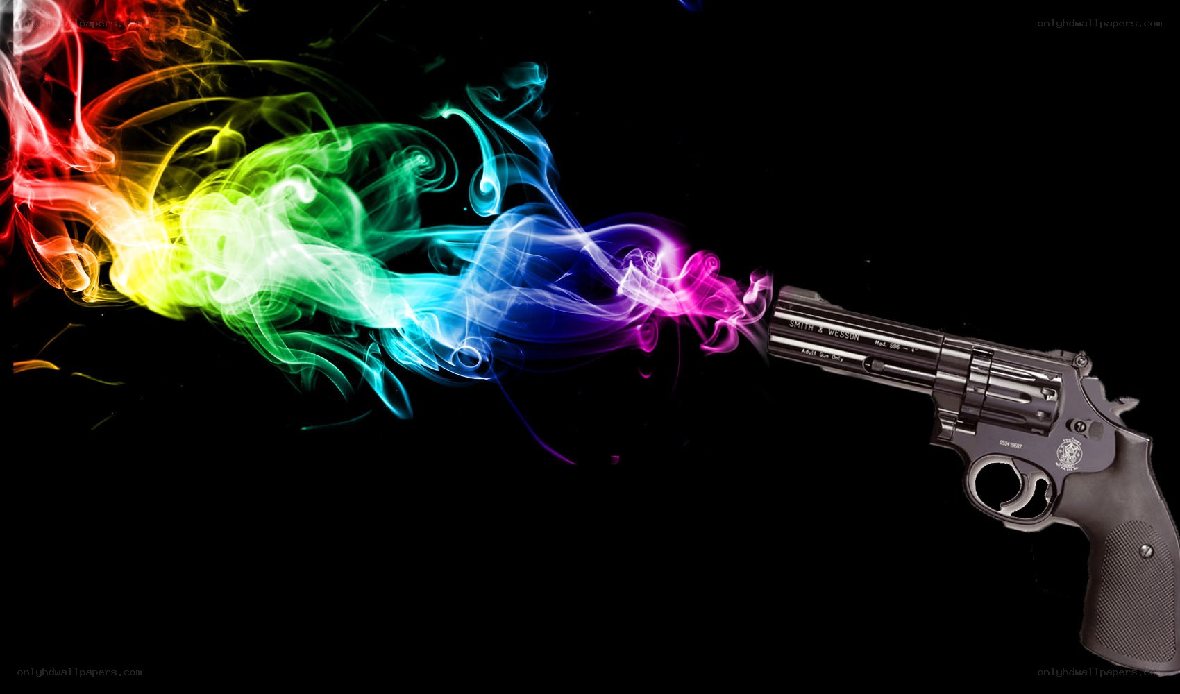 Revolver with rainbow smoke