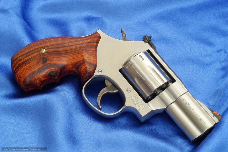 Revolver with Wooden Grip — Blue, Neutral