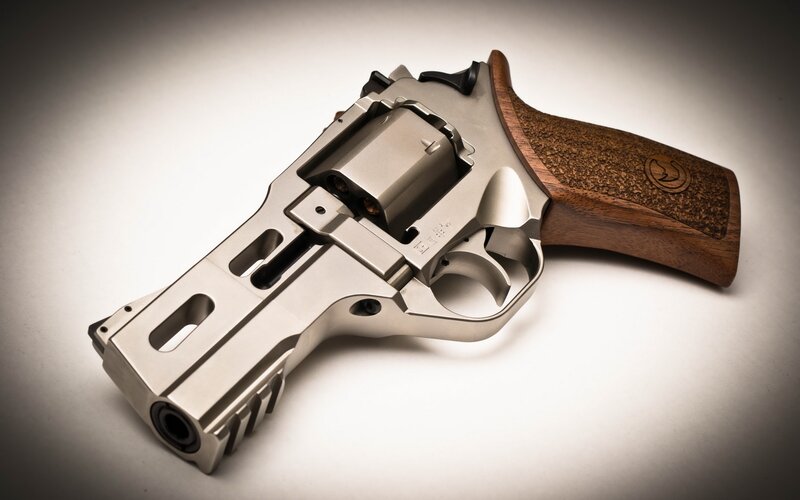 Revolver with Wooden Grip — Silver, Dramatic