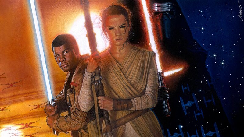Rey and Finn with Lightsabers
