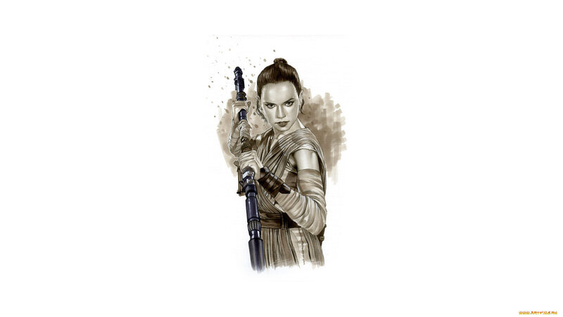 Rey Holding a Lightsaber