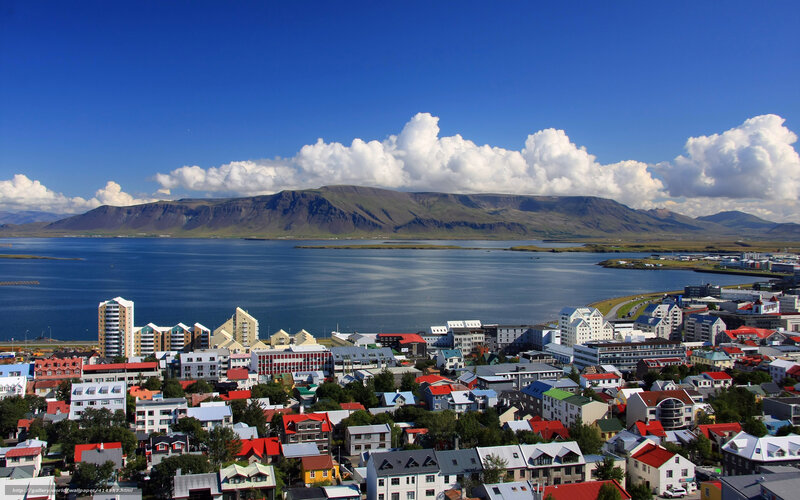 Reykjavik cityscape with mountains