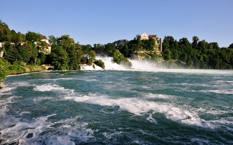 Rhine Falls Waterfall — Blue, Serene, Afternoon