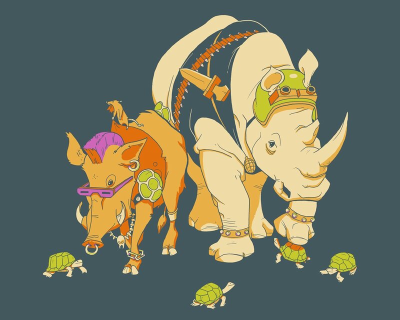 Rhino and Boar with Turtles — Beige
