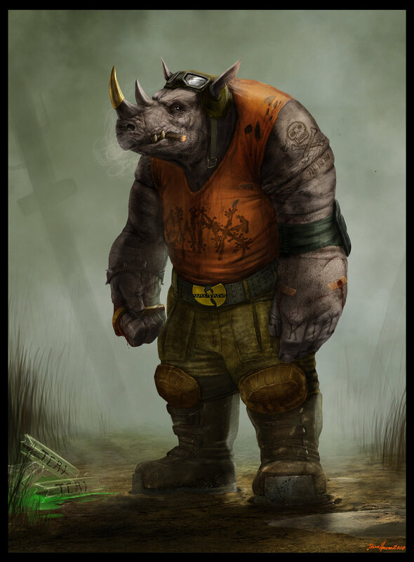 rhino character in orange vest