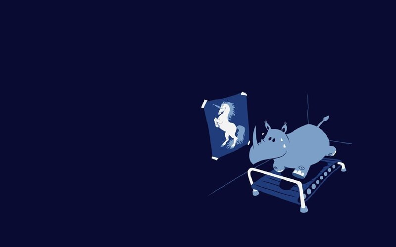 Rhino on Treadmill — Blue, Calm, Night