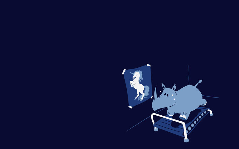 rhino on treadmill with unicorn poster