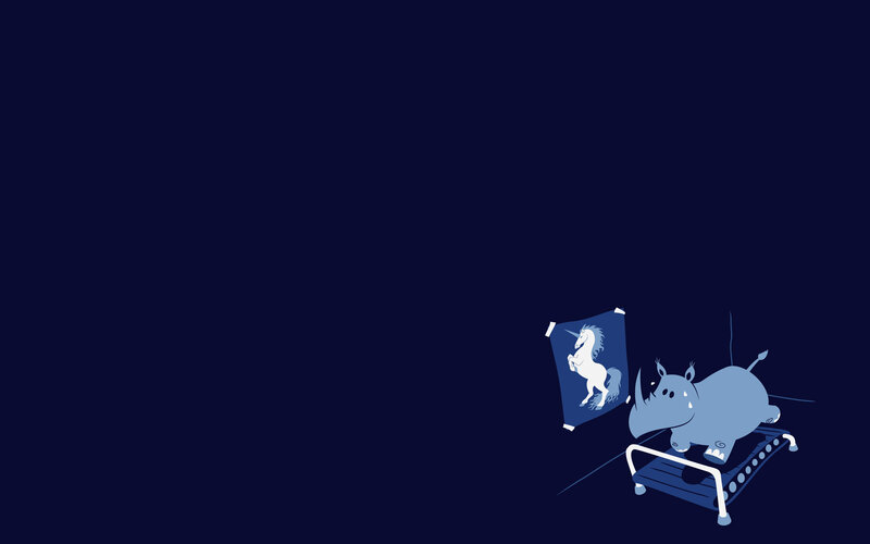 rhino on treadmill with unicorn poster