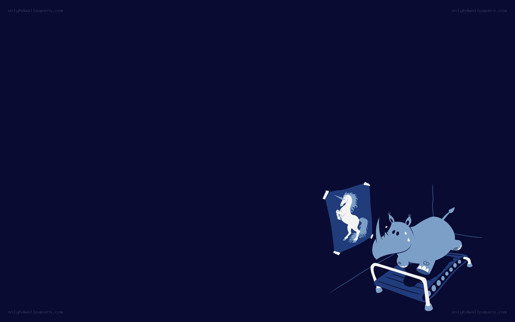 rhino on treadmill with unicorn poster