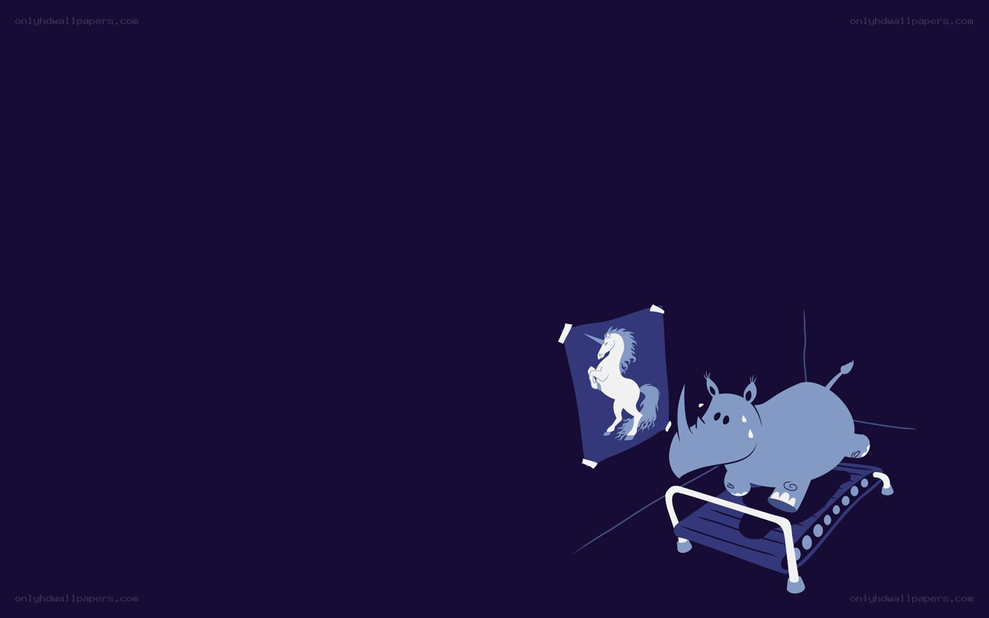 rhino on treadmill with unicorn poster