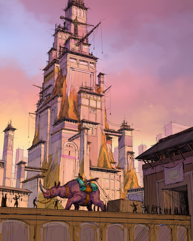 Rhino with Rider on Bridge