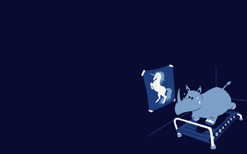 Rhinoceros on Treadmill — Blue, Calm, Night, Illustration, Unicorn Poster