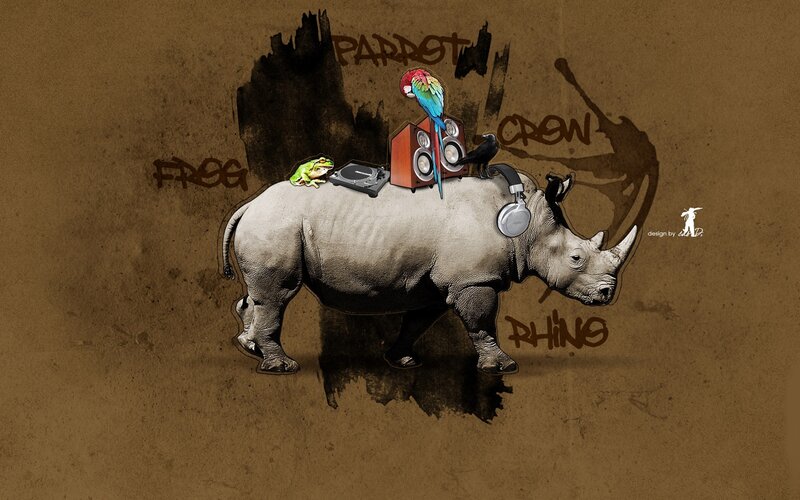 Rhinoceros with Animals