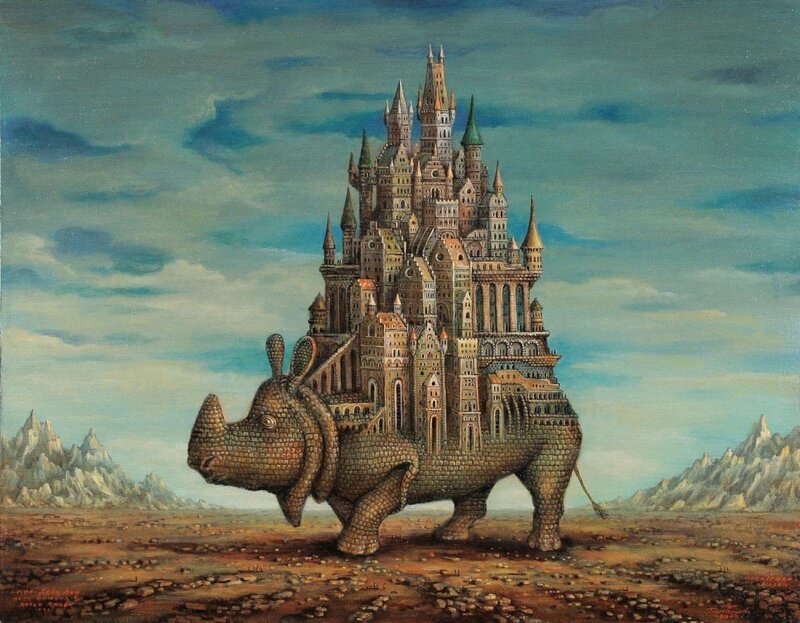 Rhinoceros with Castle