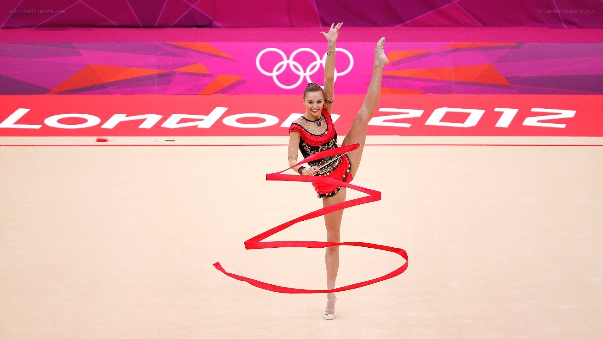 Rhythmic gymnast performing with ribbon