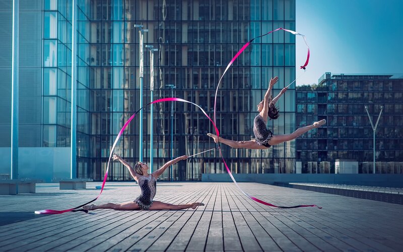 Rhythmic Gymnasts Performing