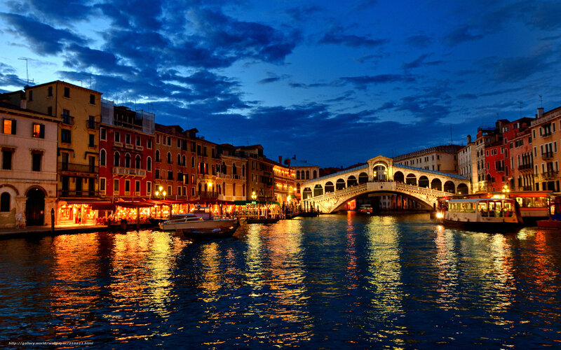 Rialto Bridge at Dusk — Blue, Dramatic, Night, Photograph