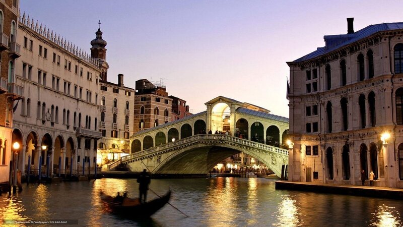Rialto Bridge at Dusk — Blue, Serene, Sunset