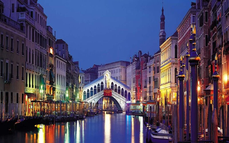 Rialto Bridge at Night — Blue, Serene, Photograph