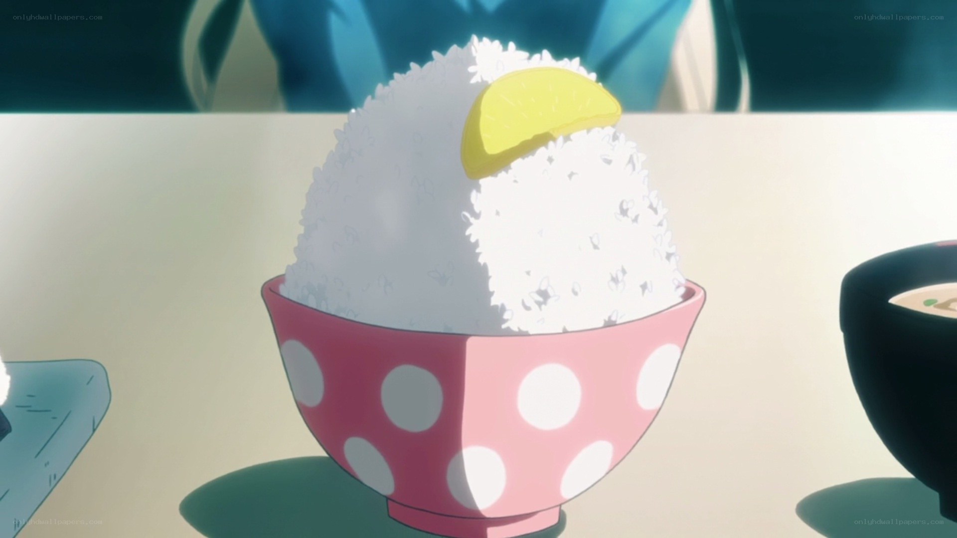 rice bowl with lemon slice