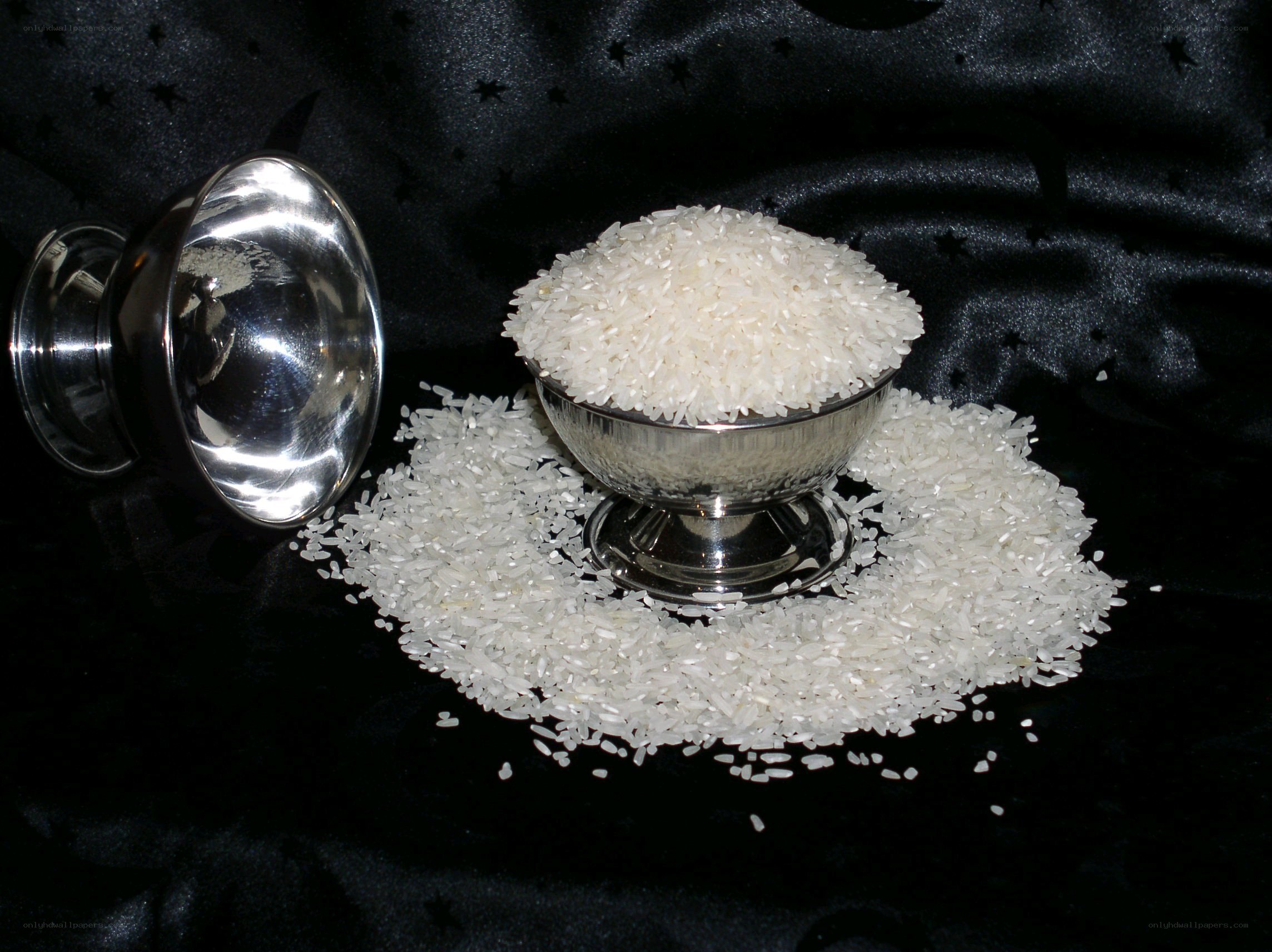 Rice in a silver bowl