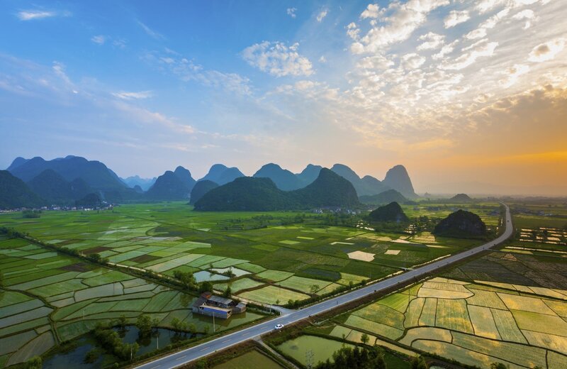 Rice Paddies and Karst Mountains